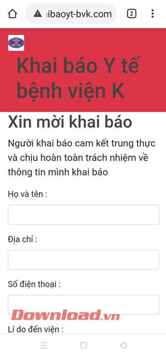 Điền đầy đủ thông tin vào tờ khai Y tế của bệnh viện K