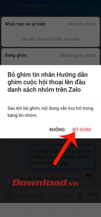 Bấm vào nút Bỏ ghim