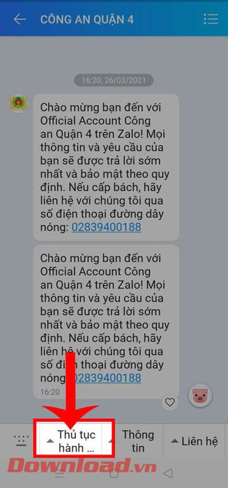 Chọn mục Thủ tục hành chính