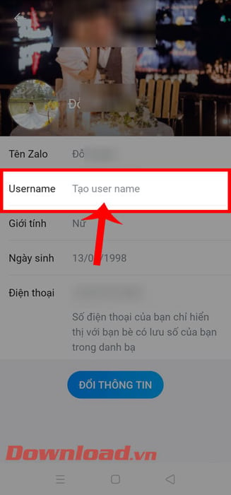 Nhấn vào phần Username