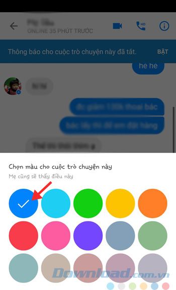 Chọn màu sắc cho bong bóng chat