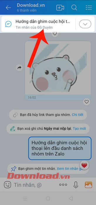 Chạm vào vùng tin nhắn đã ghim