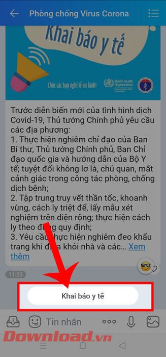 Chạm vào nút Khai báo y tế