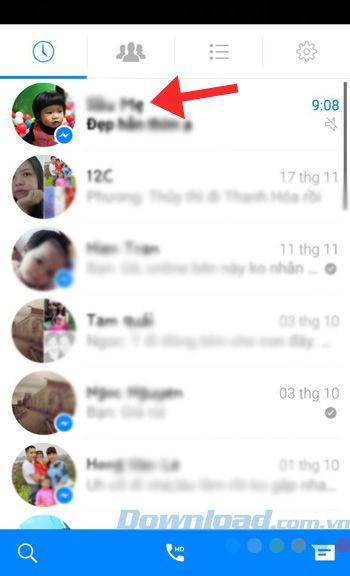 Danh sách cuộc trò chuyện trong Facebook Messenger