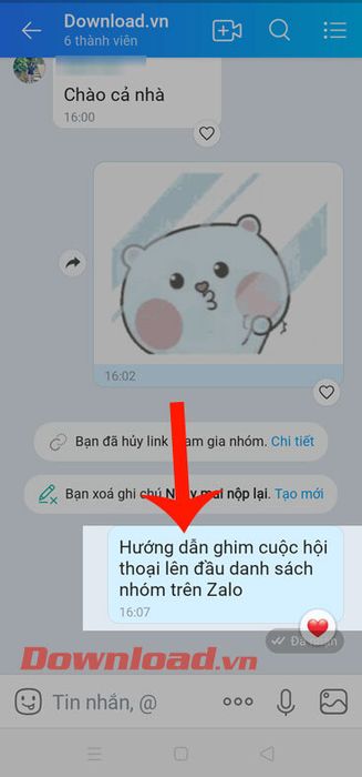 Giữ và chạm vào tin nhắn