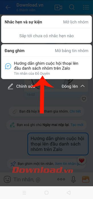 Chạm và giữ tin nhắn đã ghim