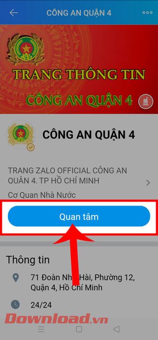 Bấm vào nút Quan tâm