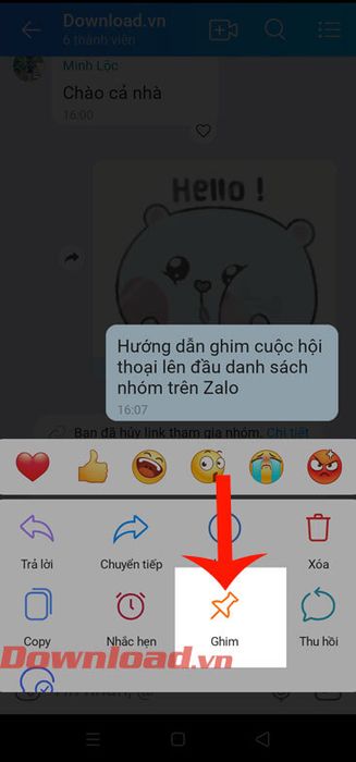 Bấm vào biểu tượng ghim