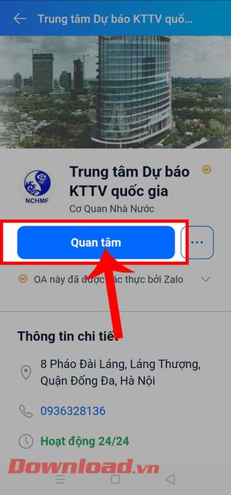 Chọn nút Quan tâm