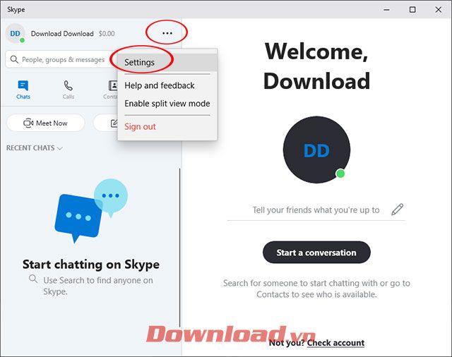 Giao diện chính của Skype