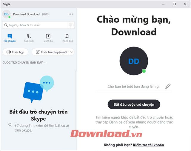 Giao diện Skype bằng tiếng Việt