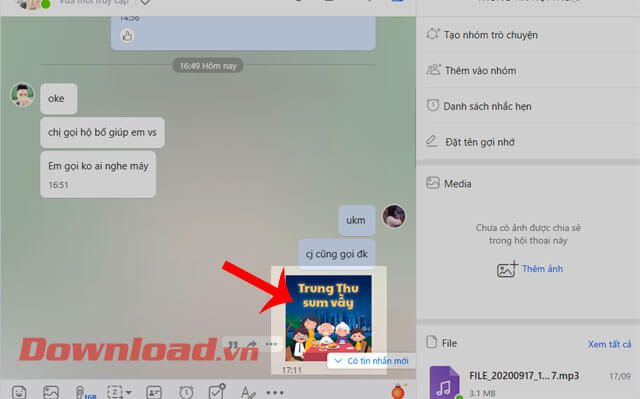 Ấn vào Sticker và nhấn Gửi