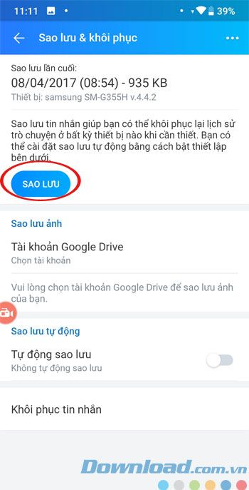 Sao lưu tin nhắn