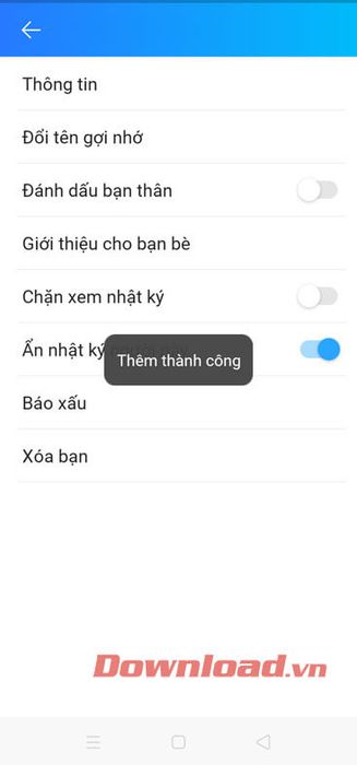 Nhật ký Zalo của bạn đã được ẩn đi