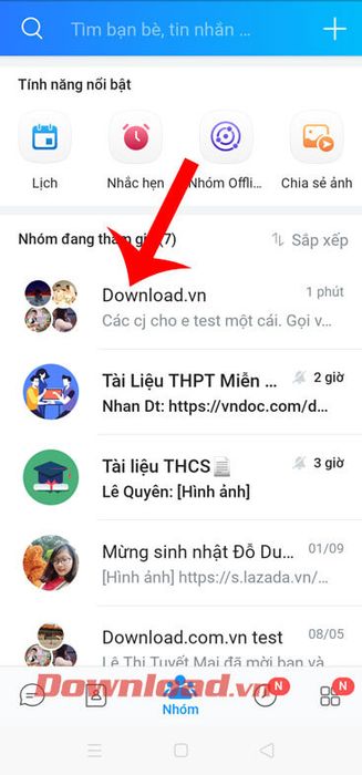 Truy cập vào một nhóm trên Zalo