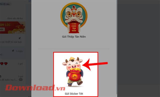 Ấn vào mục Gửi sticker Tết