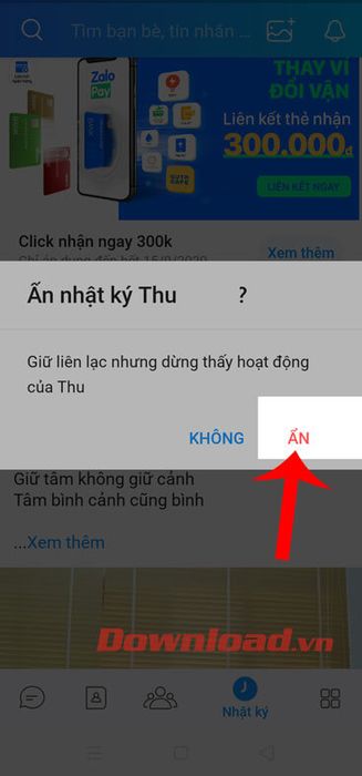 Nhấn vào nút Ẩn