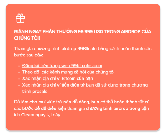 Token 99Bitcoins: Dự Án Crypto Mới Thu Hút Với Đợt Airdrop $99K BTC