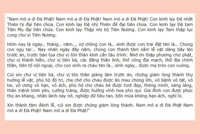 Bài cầu khấn trong lễ cúng thôi nôi cho bé trai 