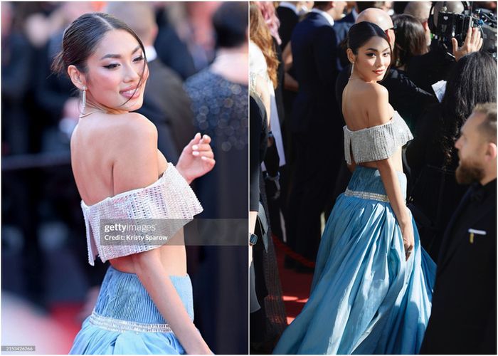 Ảnh á hậu Thảo Nhi Lê trên thảm đỏ Cannes, ảnh chụp bởi Getty Images và ảnh do ê kíp cung cấp sau đó.