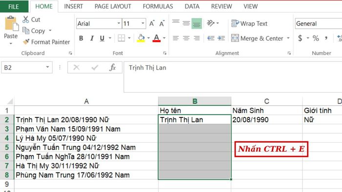 Tách chữ trong Excel: Bước 3