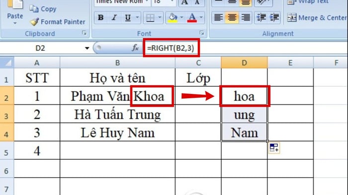 Tách chữ một cách nhanh chóng với công thức hàm RIGHT