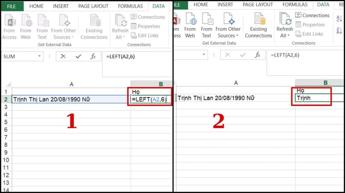 Tách chữ trong Excel với hàm LEFT