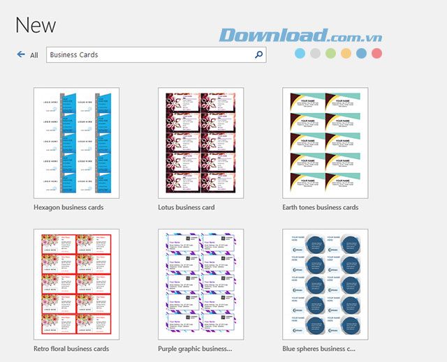 Các mẫu danh thiếp có sẵn trên Microsoft Word
