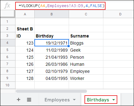 Tra cứu dữ liệu bằng VLOOKUP trên Google Sheets