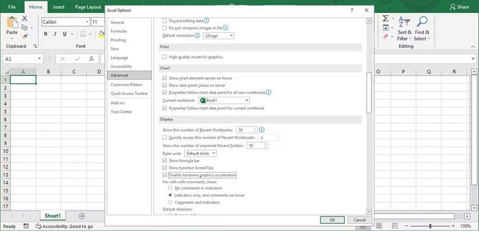 Các tùy chọn trong Excel