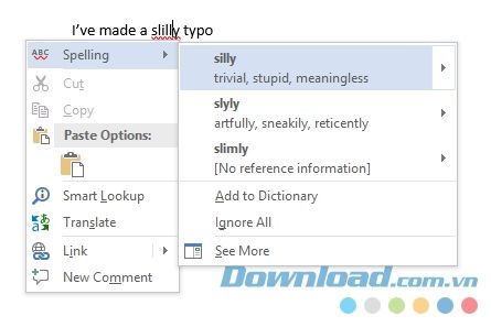 Microsoft Word kiểm tra chính tả từng dòng
