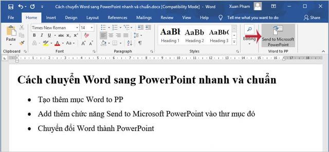 Nhấn vào biểu tượng Gửi đến Microsoft PowerPoint