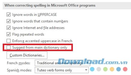 Lựa chọn từ điển chính trong Microsoft Word