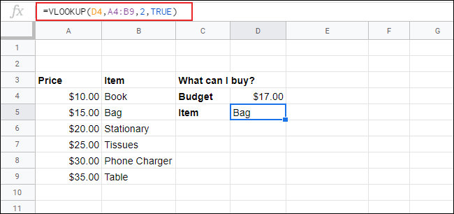 Sử dụng VLOOKUP trong Google Sheets thật đơn giản