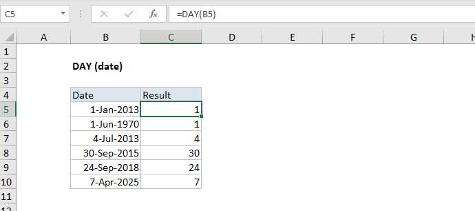 Hàm DAY trong Microsoft Excel