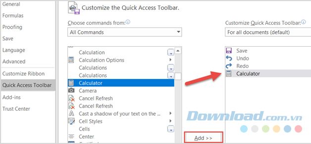 Thêm tính năng máy tính vào bảng tính Excel