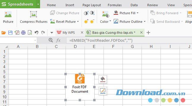 Hoàn tất việc chèn tệp PDF vào Excel