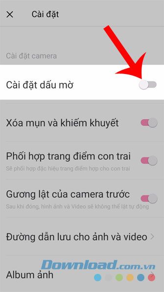 Tắt chức năng Cài đặt dấu mờ