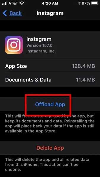 Xóa cache của Instagram