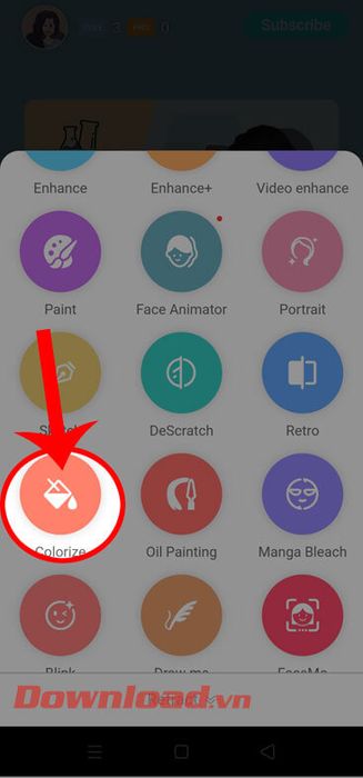 Chạm vào mục Colorize