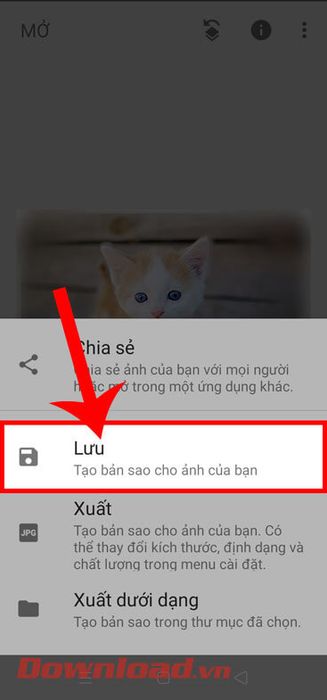 Nhấn vào mục Lưu