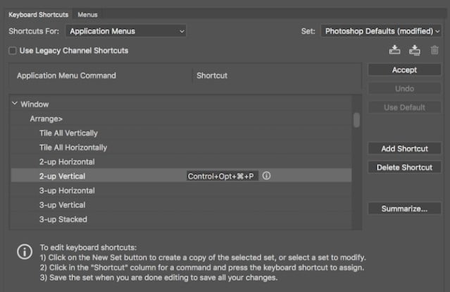 Tạo phím tắt tùy chỉnh trong Photoshop