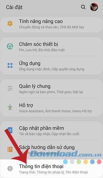 Chạm vào Thông tin điện thoại