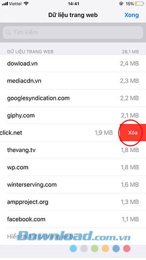 Xóa dữ liệu từng trang web một