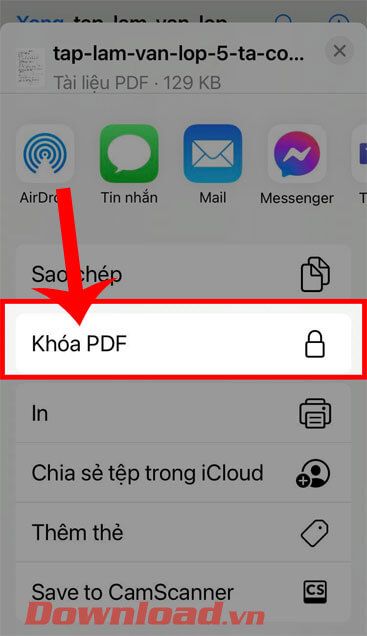 Chọn mục Khóa PDF