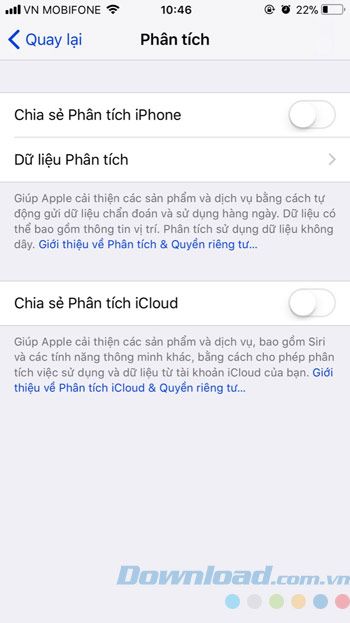 Tắt giao diện phân tích iPhone