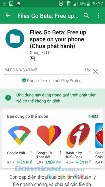 Quá trình cài đặt Files Go