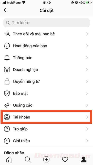 Chọn Tài khoản của bạn