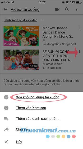 Xóa video đã tải xuống