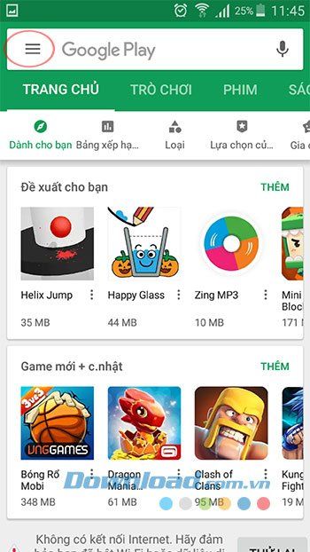 Menu của Google Play